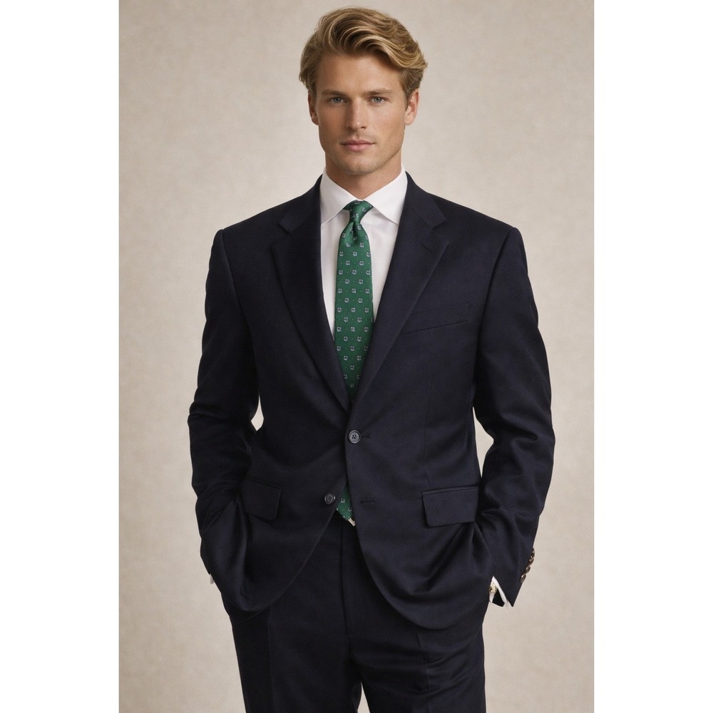 Ralph Lauren Mens Navy Suit Jacket 42R 100% Wool Heritage Preppy Green Label